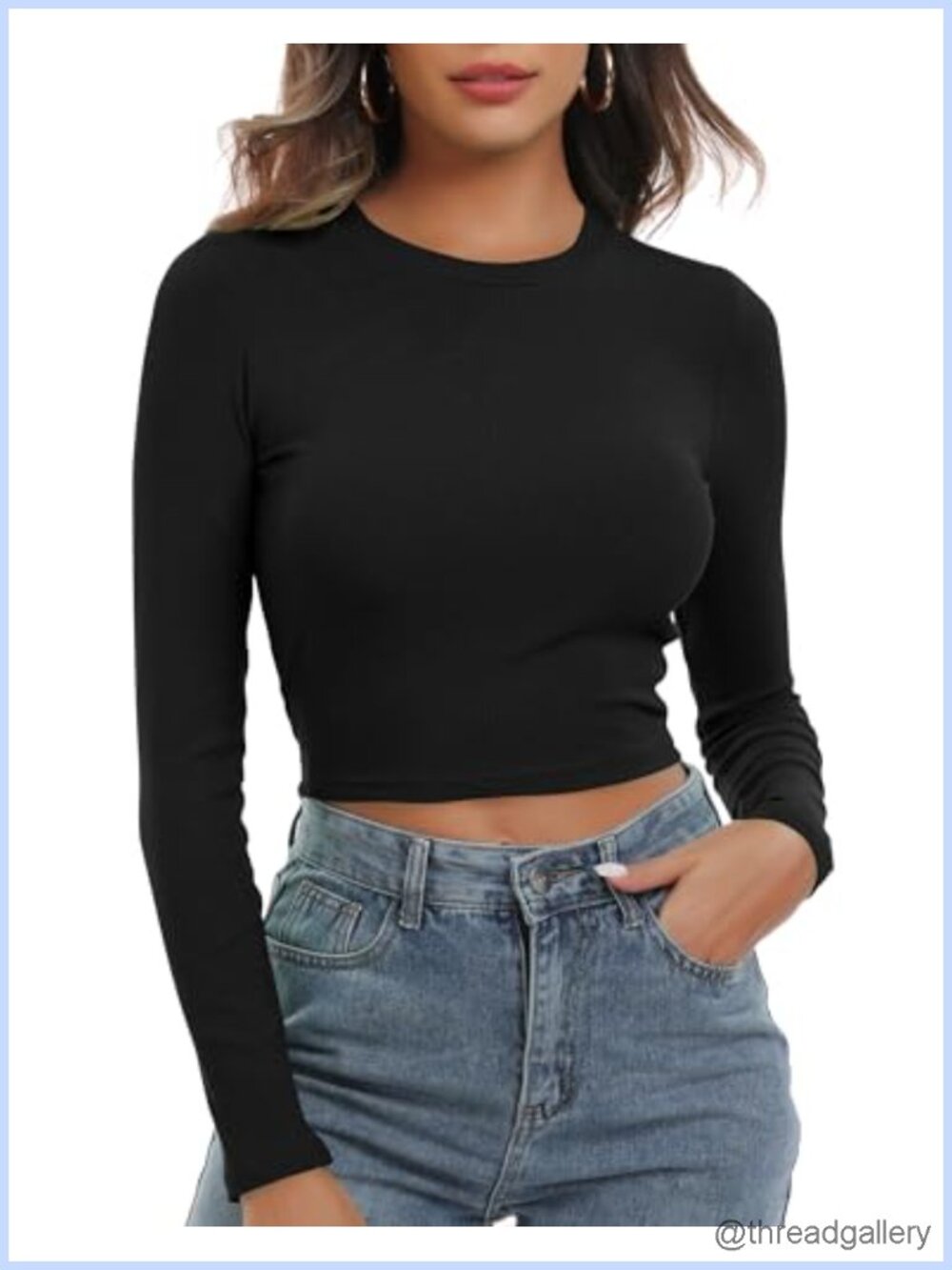Long Sleeve Knit Ribbed Cropped Top Casual Basic
